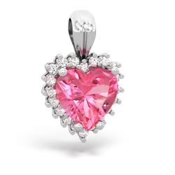 Lab Pink Sapphire Sparkling Halo Heart 14K White Gold pendant P0391