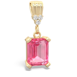 Lab Pink Sapphire Art Deco Dangle 14K Yellow Gold pendant P1937