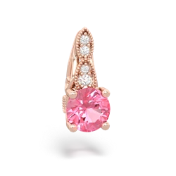 Lab Pink Sapphire Antique Elegance 14K Rose Gold pendant P3100