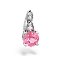 Lab Pink Sapphire Antique Elegance 14K White Gold pendant P3100