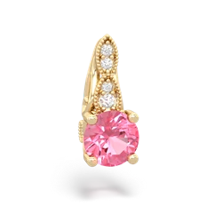 Lab Pink Sapphire Antique Elegance 14K Yellow Gold pendant P3100