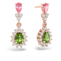 Lab Pink Sapphire Halo Pear Dangle 14K Rose Gold earrings E1882