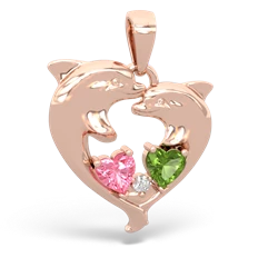 Lab Pink Sapphire Dolphin Heart 14K Rose Gold pendant P5820