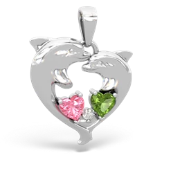 Lab Pink Sapphire Dolphin Heart 14K White Gold pendant P5820