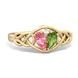 Lab Pink Sapphire Celtic Love Knot 14K Yellow Gold ring R5420