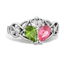 Lab Pink Sapphire 'One Heart' Celtic Knot Claddagh 14K White Gold ring R5322