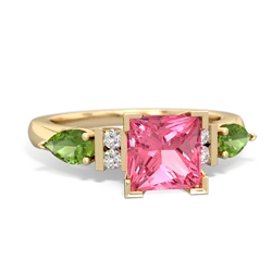 Lab Pink Sapphire 6Mm Princess Eternal Embrace Engagement 14K Yellow Gold ring C2002