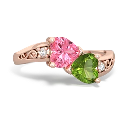 Lab Pink Sapphire Snuggling Hearts 14K Rose Gold ring R2178