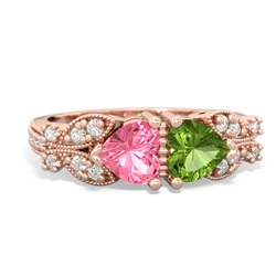 Lab Pink Sapphire Diamond Butterflies 14K Rose Gold ring R5601