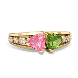 Lab Pink Sapphire Heart To Heart 14K Yellow Gold ring R3342