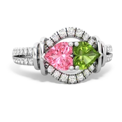 Lab Pink Sapphire Art-Deco Keepsake 14K White Gold ring R5630