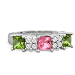 Lab Pink Sapphire Three Stone Diamond Cluster 14K White Gold ring R2592