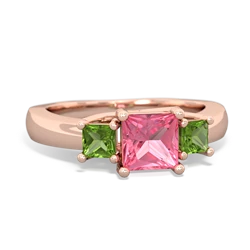 Lab Pink Sapphire Three Stone Trellis 14K Rose Gold ring R4015