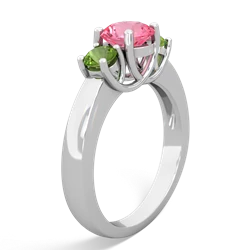 Lab Pink Sapphire Three Stone Round Trellis 14K White Gold ring R4018