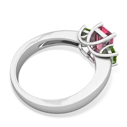 Lab Pink Sapphire Three Stone Emerald-Cut Trellis 14K White Gold ring R4021