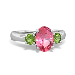 Lab Pink Sapphire Three Stone Oval Trellis 14K White Gold ring R4024