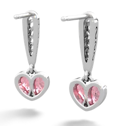 Lab Pink Sapphire Filligree Heart 14K White Gold earrings E5070