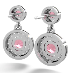 Lab Pink Sapphire Halo Dangle 14K White Gold earrings E5319