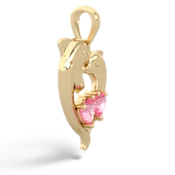 Lab Pink Sapphire Dolphin Heart 14K Yellow Gold pendant P5820