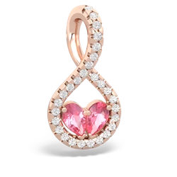 Lab Pink Sapphire Pave Twist 'One Heart' 14K Rose Gold pendant P5360