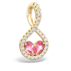 Lab Pink Sapphire Pave Twist 'One Heart' 14K Yellow Gold pendant P5360