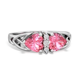 Lab Pink Sapphire Celtic Knot Double Heart 14K White Gold ring R5040