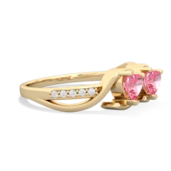 Lab Pink Sapphire Side By Side 14K Yellow Gold ring R3090