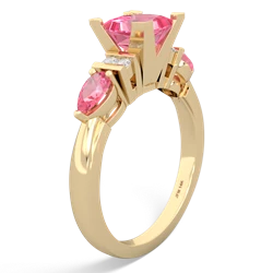 Lab Ruby 6Mm Princess Eternal Embrace Engagement 14K Yellow Gold ring C2002