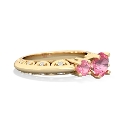 Lab Pink Sapphire Art Deco Eternal Embrace Engagement 14K Yellow Gold ring C2003