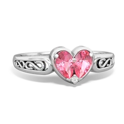 Lab Pink Sapphire Filligree 'One Heart' 14K White Gold ring R5070