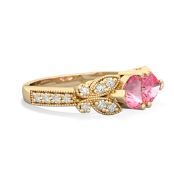 Lab Pink Sapphire Diamond Butterflies 14K Yellow Gold ring R5601