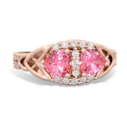 Lab Pink Sapphire Sparkling Celtic Knot 14K Rose Gold ring R2645