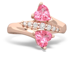 Lab Pink Sapphire Heart To Heart 14K Rose Gold ring R2064