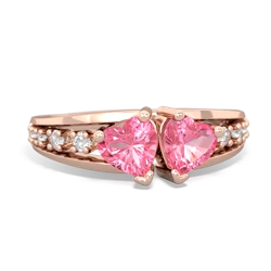 Lab Pink Sapphire Heart To Heart 14K Rose Gold ring R3342