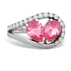 Lab Pink Sapphire Nestled Heart Keepsake 14K White Gold ring R5650