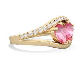 Lab Pink Sapphire Nestled Heart Keepsake 14K Yellow Gold ring R5650