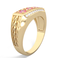 Lab Pink Sapphire Three Stone Tire Tread Men's 14K Yellow Gold ring R0520