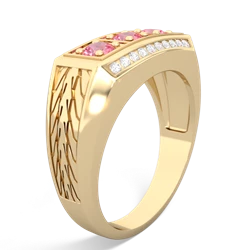 Pink Tourmaline Three Stone Tire Tread Men's 14K Yellow Gold ring R0520