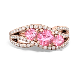 Lab Pink Sapphire Three Stone Aurora 14K Rose Gold ring R3080