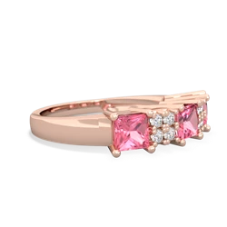 Lab Pink Sapphire Three Stone Diamond Cluster 14K Rose Gold ring R2592