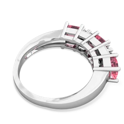 Ruby Three Stone Diamond Cluster 14K White Gold ring R2592