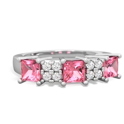 Ruby Three Stone Diamond Cluster 14K White Gold ring R2592