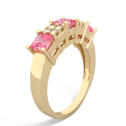 Pink Tourmaline Three Stone Diamond Cluster 14K Yellow Gold ring R2592