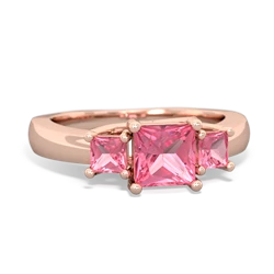 Lab Pink Sapphire Three Stone Trellis 14K Rose Gold ring R4015