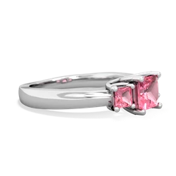 Lab Ruby Three Stone Trellis 14K White Gold ring R4015