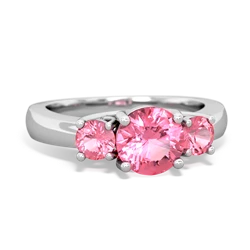 Pink Tourmaline Three Stone Round Trellis 14K White Gold ring R4018