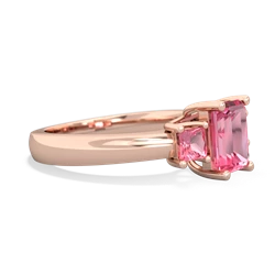 Lab Pink Sapphire Three Stone Emerald-Cut Trellis 14K Rose Gold ring R4021