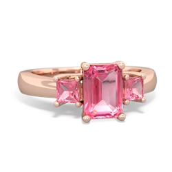 Lab Pink Sapphire Three Stone Emerald-Cut Trellis 14K Rose Gold ring R4021