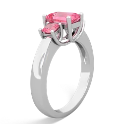 Pink Tourmaline Three Stone Emerald-Cut Trellis 14K White Gold ring R4021