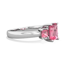 Ruby Three Stone Emerald-Cut Trellis 14K White Gold ring R4021